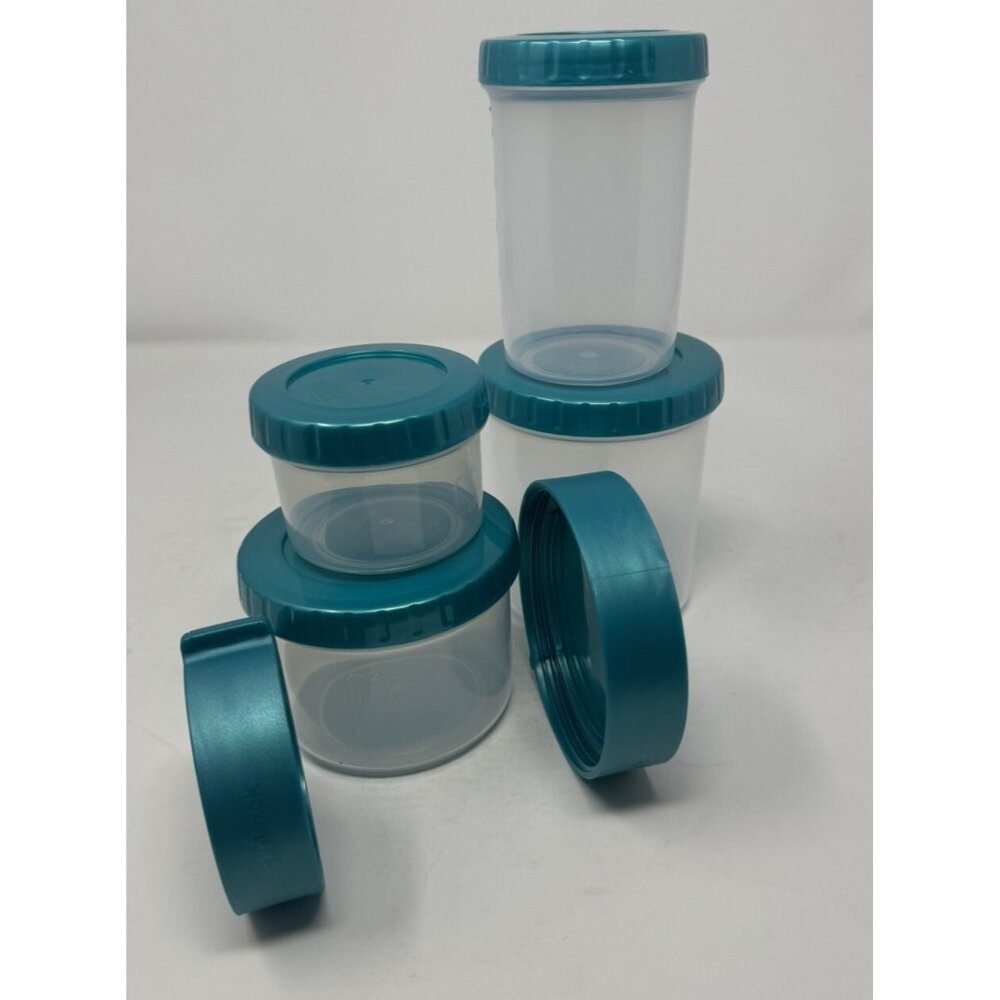 Lock N Lock Set of 4 Containers, Teal, Twist Off Top, Two Double Sided Lids, NEW